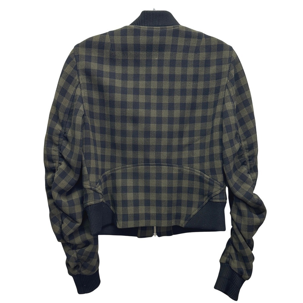 ALC Andrew Buffalo Check Virgin Wool Bomber Jacket Size 6 Olive Green Black - Picture 2 of 7